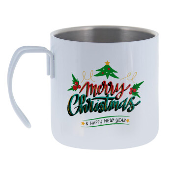 Merry Christmas green, Mug Stainless steel double wall 400ml