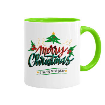 Merry Christmas green, Mug colored light green, ceramic, 330ml