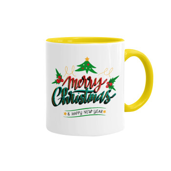 Merry Christmas green, Mug colored yellow, ceramic, 330ml
