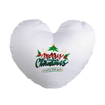 Merry Christmas green, Μαξιλάρι καναπέ καρδιά 40x40cm περιέχεται το  γέμισμα