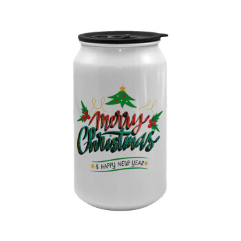 Merry Christmas green, Κούπα ταξιδιού μεταλλική με καπάκι (tin-can) 500ml