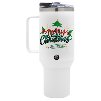 Merry Christmas green, Mega Stainless steel Tumbler with lid, double wall 1,2L