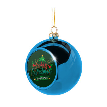 Merry Christmas green, Χριστουγεννιάτικη μπάλα δένδρου Μπλε 8cm
