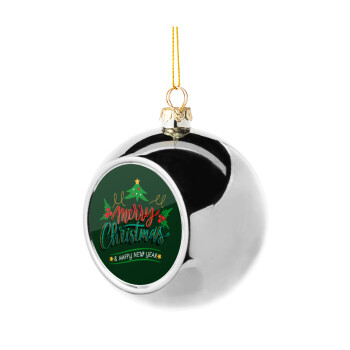 Merry Christmas green, Χριστουγεννιάτικη μπάλα δένδρου Ασημένια 8cm
