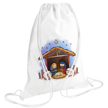 Nativity Jesus, Τσάντα πλάτης πουγκί GYMBAG λευκή (28x40cm)