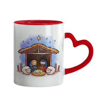 Nativity Jesus, Mug heart red handle, ceramic, 330ml
