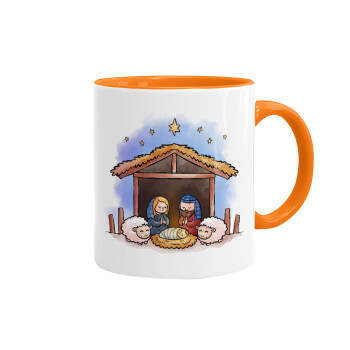 Nativity Jesus, Mug colored orange, ceramic, 330ml
