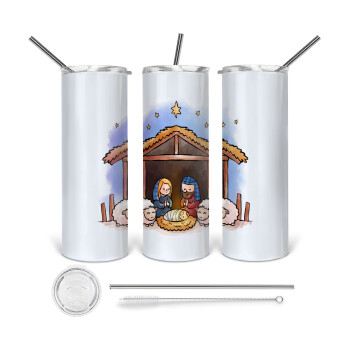 Nativity Jesus, 360 Eco friendly stainless steel tumbler 600ml, with metal straw & cleaning brush