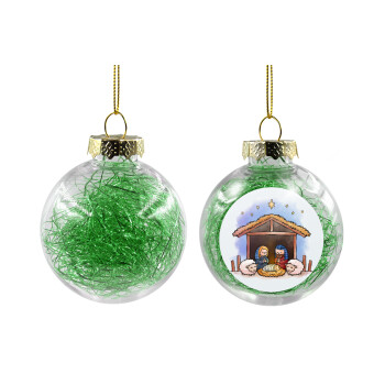 Η γέννηση του Ιησού, Χριστουγεννιάτικη μπάλα δένδρου διάφανη με πράσινο γέμισμα 8cm