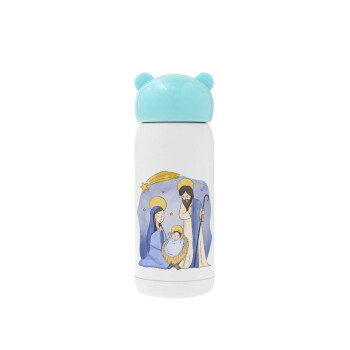 Nativity Jesus watercolor, Γαλάζιο ανοξείδωτο παγούρι θερμό (Stainless steel), 320ml