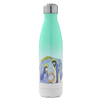 Nativity Jesus watercolor, Metal mug thermos Green/White (Stainless steel), double wall, 500ml