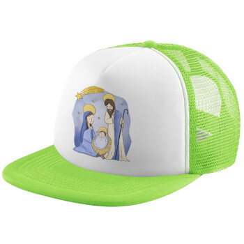 Η γέννηση του Ιησού watercolor, Καπέλο Soft Trucker με Δίχτυ Πράσινο/Λευκό