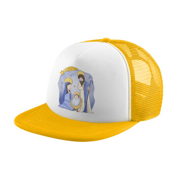 Η γέννηση του Ιησού watercolor, Καπέλο Ενηλίκων Soft Trucker με Δίχτυ Κίτρινο/White (POLYESTER, ΕΝΗΛΙΚΩΝ, UNISEX, ONE SIZE)
