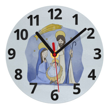 Η γέννηση του Ιησού watercolor, Ρολόι τοίχου γυάλινο (20cm)
