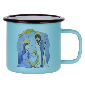 Η γέννηση του Ιησού watercolor, Κούπα Μεταλλική εμαγιέ ΜΑΤ σιέλ 360ml
