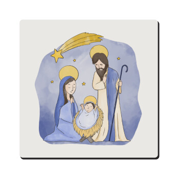 Η γέννηση του Ιησού watercolor, Τετράγωνο μαγνητάκι ξύλινο 6x6cm