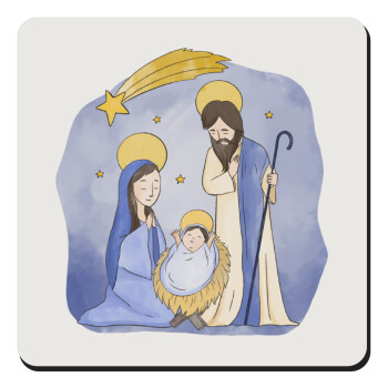 Η γέννηση του Ιησού watercolor, Τετράγωνο μαγνητάκι ξύλινο 9x9cm