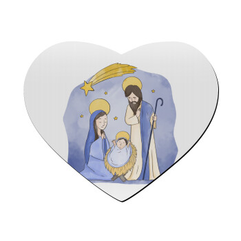 Η γέννηση του Ιησού watercolor, Mousepad καρδιά 23x20cm