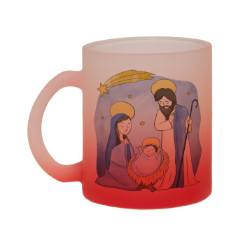 Η γέννηση του Ιησού watercolor, Κούπα γυάλινη δίχρωμη με βάση το κόκκινο ματ, 330ml