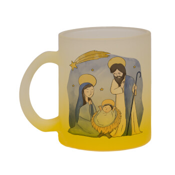 Η γέννηση του Ιησού watercolor, Κούπα γυάλινη δίχρωμη με βάση το κίτρινο ματ, 330ml