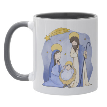 Η γέννηση του Ιησού watercolor, Κούπα χρωματιστή γκρι, κεραμική, 330ml