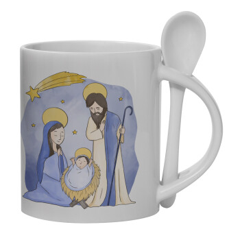 Η γέννηση του Ιησού watercolor, Κούπα, κεραμική με κουταλάκι, 330ml (1 τεμάχιο)