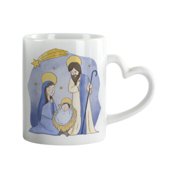 Nativity Jesus watercolor, Mug heart handle, ceramic, 330ml