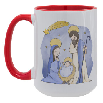Η γέννηση του Ιησού watercolor, Κούπα Mega 15oz, κεραμική Κόκκινη, 450ml