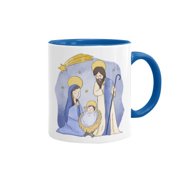 Η γέννηση του Ιησού watercolor, Κούπα χρωματιστή μπλε, κεραμική, 330ml