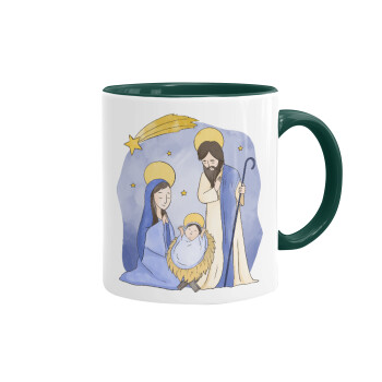 Nativity Jesus watercolor, Mug colored green, ceramic, 330ml