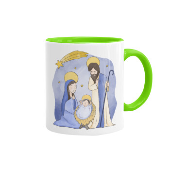 Nativity Jesus watercolor, Mug colored light green, ceramic, 330ml