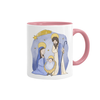 Nativity Jesus watercolor, Mug colored pink, ceramic, 330ml