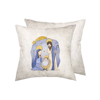 Nativity Jesus watercolor, Μαξιλάρι καναπέ Δερματίνη Γκρι 40x40cm με γέμισμα