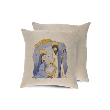 Η γέννηση του Ιησού watercolor, Μαξιλάρι καναπέ ΛΙΝΟ 40x40cm περιέχεται το  γέμισμα