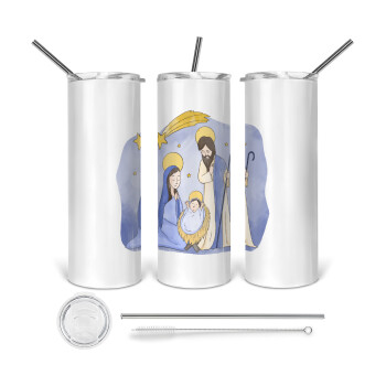 Nativity Jesus watercolor, 360 Eco friendly stainless steel tumbler 600ml, with metal straw & cleaning brush