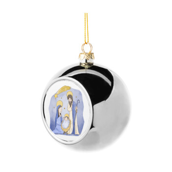 Η γέννηση του Ιησού watercolor, Χριστουγεννιάτικη μπάλα δένδρου Ασημένια 8cm