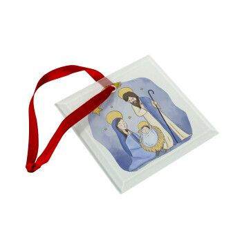 Η γέννηση του Ιησού watercolor, Χριστουγεννιάτικο στολίδι γυάλινο τετράγωνο 9x9cm