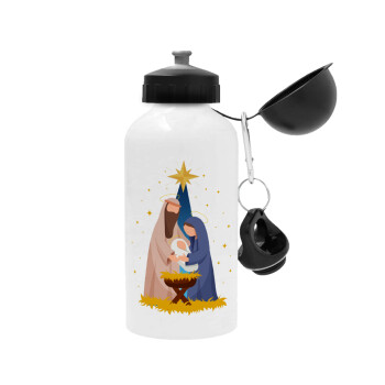 Nativity Jesus Joseph and Mary, Metal water bottle, White, aluminum 500ml