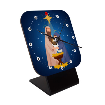 Nativity Jesus Joseph and Mary, Quartz Wooden table clock with hands (10cm)