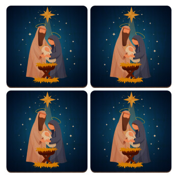 Η γέννηση του Ιησού Joseph and Mary, ΣΕΤ x4 Σουβέρ ξύλινα τετράγωνα plywood (9cm)