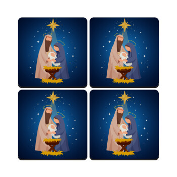 Η γέννηση του Ιησού Joseph and Mary, ΣΕΤ 4 Σουβέρ ξύλινα τετράγωνα (9cm)