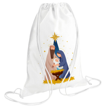 Nativity Jesus Joseph and Mary, Τσάντα πλάτης πουγκί GYMBAG λευκή (28x40cm)