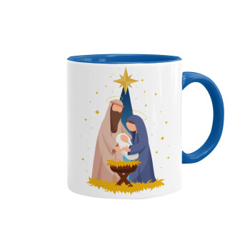 Nativity Jesus Joseph and Mary, Mug colored blue, ceramic, 330ml