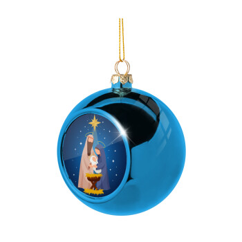 Η γέννηση του Ιησού Joseph and Mary, Χριστουγεννιάτικη μπάλα δένδρου Μπλε 8cm