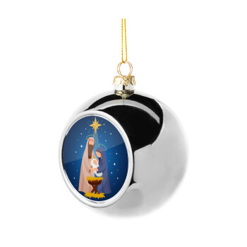 Η γέννηση του Ιησού Joseph and Mary, Χριστουγεννιάτικη μπάλα δένδρου Ασημένια 8cm
