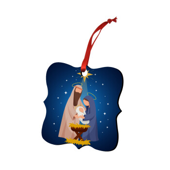 Η γέννηση του Ιησού Joseph and Mary, Χριστουγεννιάτικο στολίδι polygon ξύλινο 7.5cm