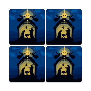 Η γέννηση του Ιησού φάτνη, ΣΕΤ 4 Σουβέρ ξύλινα τετράγωνα (9cm)