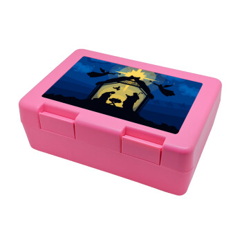 Η γέννηση του Ιησού φάτνη, Παιδικό δοχείο κολατσιού ΡΟΖ 185x128x65mm (BPA free πλαστικό)