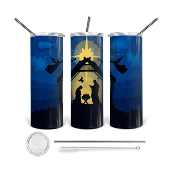 Nativity Jesus manger, Tumbler stainless steel 600ml, with metal straw & cleaning brush