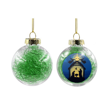 Η γέννηση του Ιησού φάτνη, Χριστουγεννιάτικη μπάλα δένδρου διάφανη με πράσινο γέμισμα 8cm